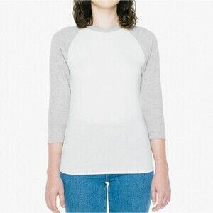 American Apparel 3/4 Crewneck Shirt- Baseball Style Grey/White